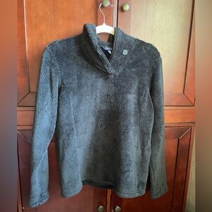Land's End Cozy Super Plush Black Fleece Pullover Shawl Collar Small